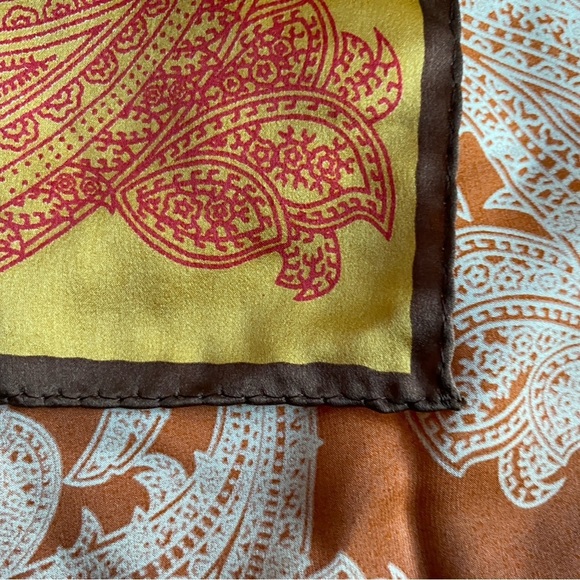 Jones New York Paisley Scarf 21” Square Purple Brown Orange Gold - Picture 6 of 10